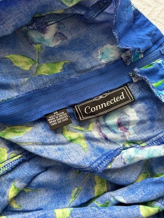 Connected VTG 90s Blue Rose Floral Midi Dress Sz 14 CrissCross Back Cottagecore - Picture 5 of 9